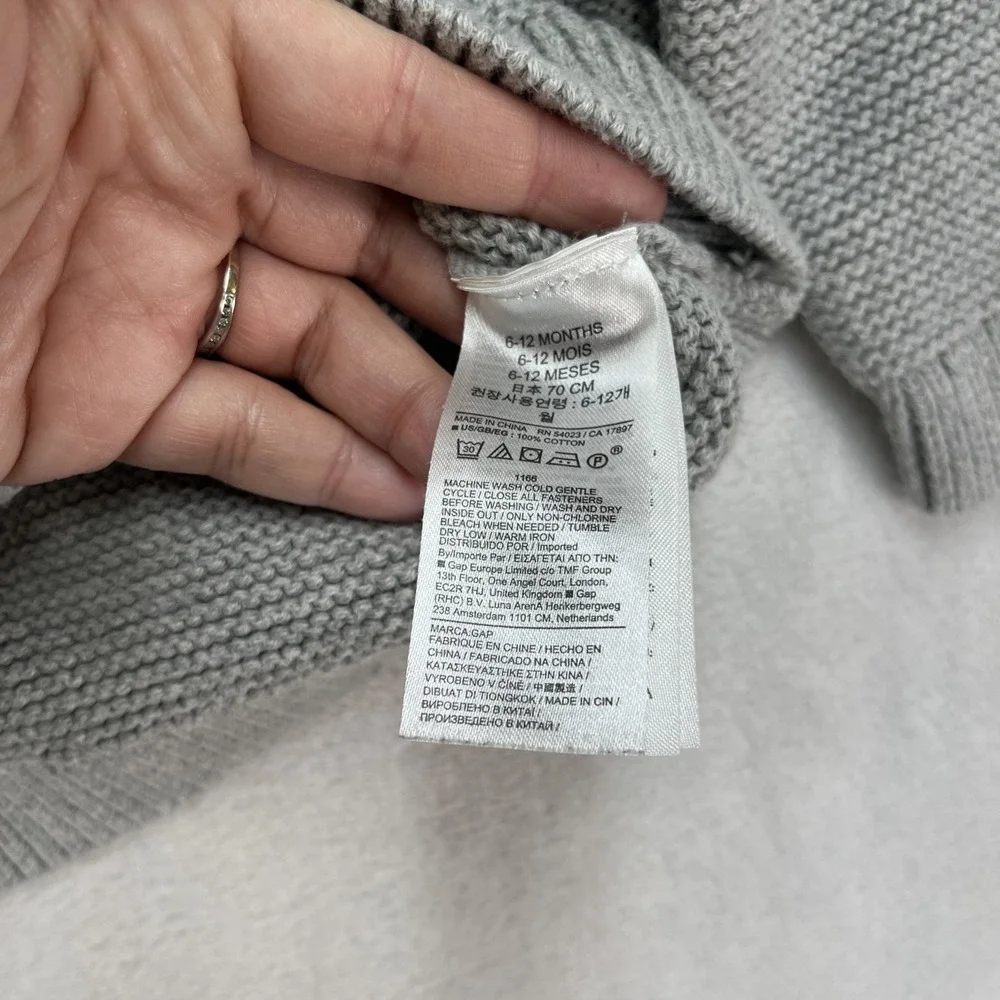 Baby Gap First Favorites Knit‎ Cardigan Sweater Baby Girl 6-12m Gray Cotton Fall